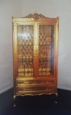 VETRINA GRANDE A 2 ANTE E 2 CASSETTI IN LEGNO FOGLIA ORO E CRISTALLI ARREDO CASA