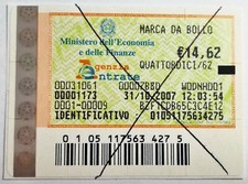 MARCA DA BOLLO da € 14,62. ANNO 2007 - 31 Ottobre ORIGINALE TELEMATICA FRAMMENTO