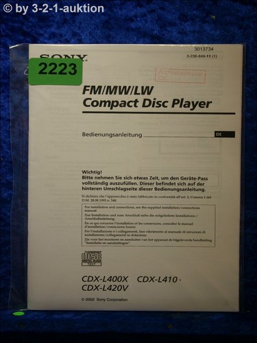 Sony manuale cdx l400x l410 - sony, /l410