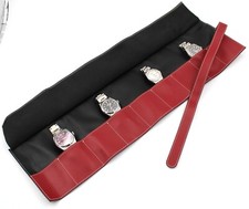 Rotolo Porta Orologi 9 POSTI Pelle Vitello Rosso Scuro Travel Box Watch Box New