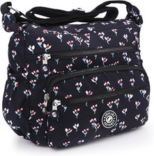 AIBILIEI Borsa Donna Più Grande Nylon Tracolla Messenger Nero Navy (Floreale) 