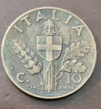 Moneta Regno d'Italia 10 centesimi di lire 1940 - con testa capovolta