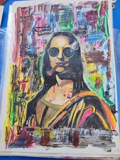 Monna Lisa La Gioconda Pop Art Con Occhiali Dipinto Acrilico 48x33cm Cartoncino 