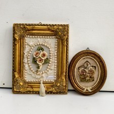 2 Quadretti Fiori In STILE Capodimonte Con Cornice In Legno Barocco Oro