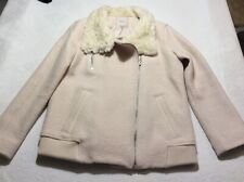 Zara Bianco panna Ecrù collo Finta Pelliccia Giacca M Biker Jacket