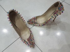 Decollete oro borchiate multicolore scarpe donna tacco spillo punta Franchi