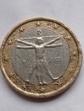 1 euro 2002 Italie Rare.Léonard de Vinci.L'atelier R N'apparaît Pas. Mal Frappé 