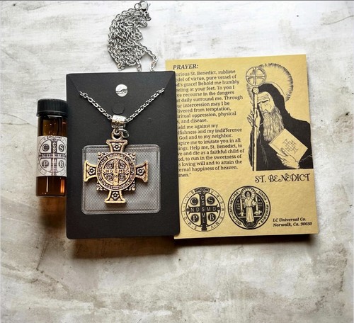 Saint benedict medal necklace - saint,