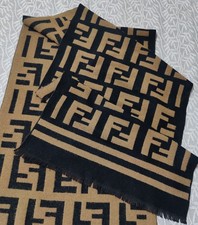 Sciarpa Fendi scialle cashmere seta stola nero marrone unisex logo FF silenziatore