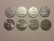 Lotto 8 monete da 5 lire di