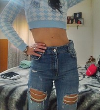 Jeans Donna vita Alta strappi strappati blu zara 38 M 