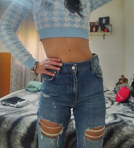 Jeans donna vita alta strappi - jeans,