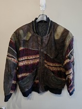 Cappotto giacca bomber vintage Aztec Navajo western scamosciato foderato pelle anni 80 2XL XXL 