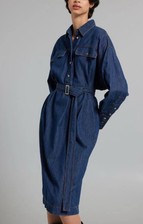 Marella ? By Max Mara Abito MIDI Chemisier Denim Blu Dress Cotone 42IT_38FR_36D