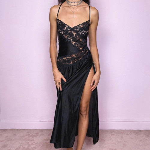 Abito slip vintage - nero, pizzo