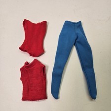 Set 3 pezzi pantaloni da sci Barbie blu turchese elasticizzati e 2 top rossi Mattel #948 anni 60