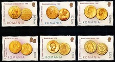 Romania 2006, Mi.#6035-6040, Sc.#4788-4793, monete d'oro, soldi su francobolli, MNH!