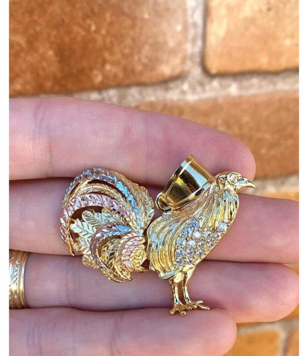 Ciondolo gallo pollo pieno - , oro