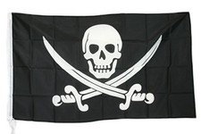 BANDIERA PIRATI CARAIBI BUCANIERI PIRATE FLAG TESCHIO SPADE INCROCIATE cm 90x150