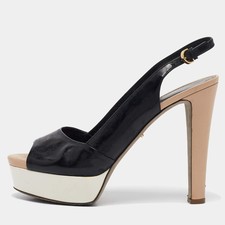Sandali slide Sergio Rossi nero/beige in pelle e vernice misura 39