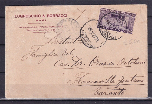 Regno 1927 busta viaggiata - 1927,