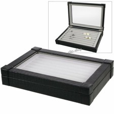 UNA SCATOLA CASSETTA PORTAGIOIE PORTAGIOIELLI IN SIMILPELLE E VETRO PER ANELLI