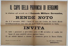 RSI IL CAPO DELLA PROVINCIA DI BERGAMO INVITA 1943 MANIFESTO REPUBBLICA SOCIALE