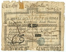 9 SCUDI BOLLATURA MACERATA CEDOLA SACRO MONTE DELLA PIETÀ DI ROMA 15/01/1788 MB