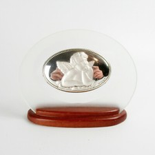 Oggetto Decorativo in Vetro Legno e Argento ANGELO Putto Italy Silver Cherubino Espositore Xmas