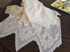 Asciugamani Cotone/Lino Bianco Doppio Bordo Uncinetto - realizzato a mano