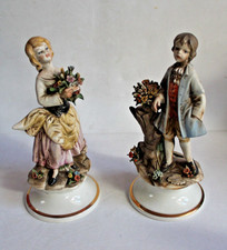 L68-COPPIA 2 CAPODIMONTE-MARCOLIN BISCUIT PORCELLANA ARTE DONNA FIORE GALANTE