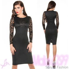 Vestito Donna Elegante Abito Tubino Nero Pizzo Sera Cerimonia Party