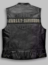 Gilet da motociclista Harley Davidson da uomo in vera pelle nera da moto da uomo