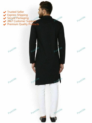 Uomo kurta cotone - cotone, nero