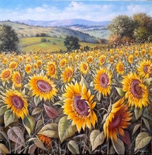 A. Damato  "Campo di Girasoli " olio su tela cm. 40 x 40