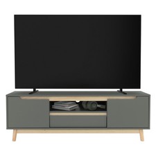 Tavolino TV in legno fino a 65'' pino verde-naturale mobile 140x40cm armadietto