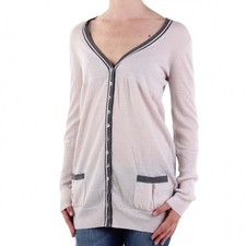 CARDIGAN originale PEUTEREY Knits grigio rosa lungo 100% LANA taglia S