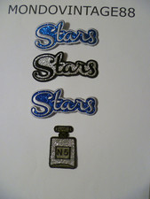 4 APPLICAZIONI TOPPE TERMOADESIVE STARS N° 5 NERO BLUETTE ARGENTO LUREX RICAMATE
