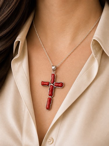 Croce corallo rosso argento - corallo,