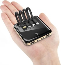 Power Bank con cavi integrati, caricabatterie portatile sottile da 10000 mAh