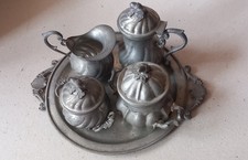 Servizio da Caffè o Tè The peltro Con   Vassoio Teiera Zuccheriera Lattiera 