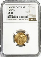 MONETA 1863 T BN ORO ITALIA 10