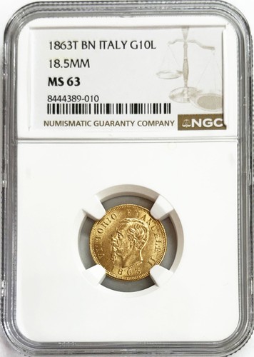 Moneta 1863 oro italia 10 - moneta, bn