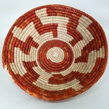 Cesto intrecciato a mano ciotola rotonda tribale marrone naturale decorazione parete tavolo16,5"