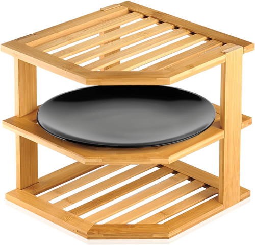 Bamboo tier corner shelf - 3-tier,