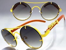 Classy Elegante Sofisticato Vintage Retrò Moderno Occhiali Rotondi Oro Telaio C1