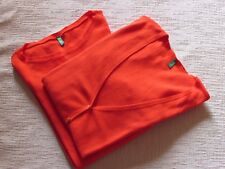 Stock due maglioni Benetton L in cotone arancio, cardigan e scollo barchetta.
