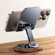 Dock Telefono Regolabile in Legno di Noce per Uso Scrivania con Rotazione 360 Gradi