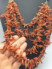 Antica collana  (211 Gr) vero corallo Rosso Mediterraneo naturale e argento 800 