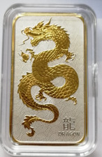 Barra drago lunare rettangolare argento 2024 1 oncia .999 24k dorata edizione PM
